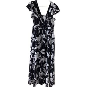 Taylor Black White Floral Maxi Dress Ruffle Sleeves Boho Chic Summer Dress
